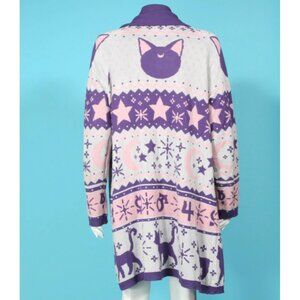 Sailor Moon Luna TORRID Fairisle Open Cardigan Sz 1 Pockets Pink/Grey/Purple 062